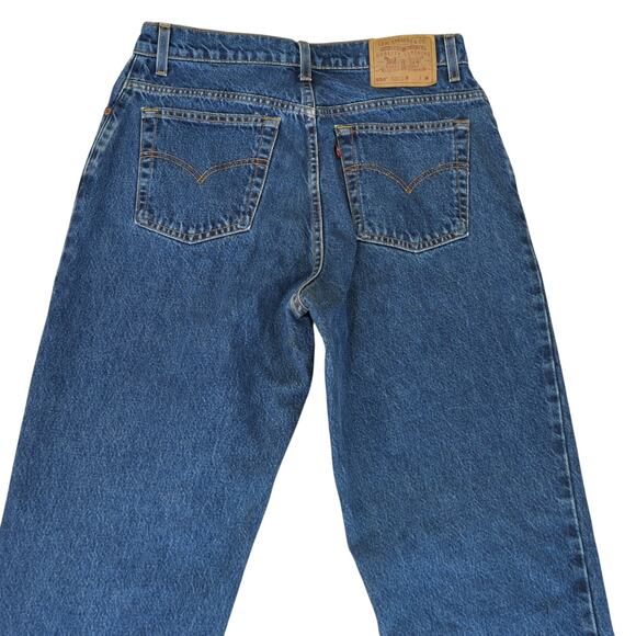 Vintage 90s Levi's 550 Relaxed Fit Tapered Leg Jeans Dark Rigid Denim Women's 14 - Picture 5 of 9